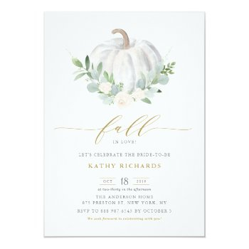 White Pumpkin And Greenery Fall Bridal Shower Invitation Front View