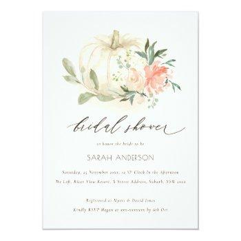 White Pumpkin Blush Floral Bridal Shower Invite Front View