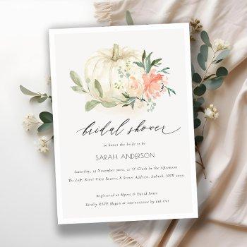 white pumpkin blush floral bridal shower invite