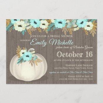 white pumpkin with turquoise floral bridal shower invitation