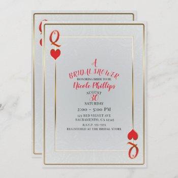 white & red queen of hearts bridal shower invitation