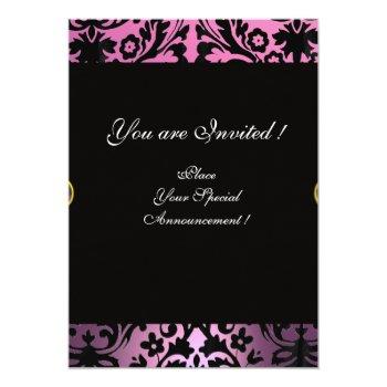 White Ribbon Pink Lilac  Black  Damask Monogram Invitation Front View