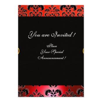 White Ribbon Red Black  Damask Monogram Ruby Invitation Front View