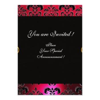 White Ribbon Red Burgundy Black  Damask Monogram Invitation Front View