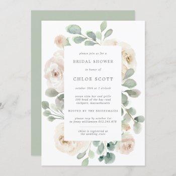 white rose floral botanical bridal shower invitation