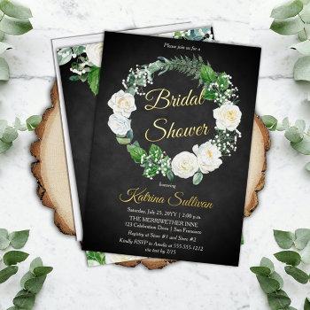 white roses | eucalyptus greenery bridal shower  f foil invitation