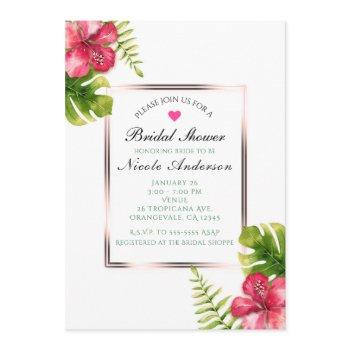 white tropical hibiscus leaves elegant invitations
