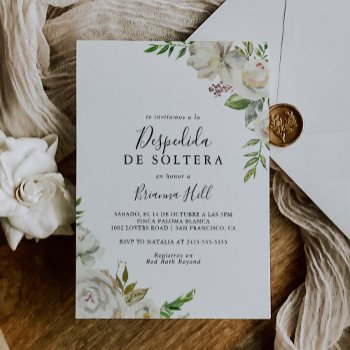 white winter peony floral spanish bridal shower invitation