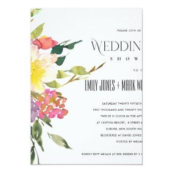 White Yellow Blush Burgundy Floral Wedding Shower Invitation Front View