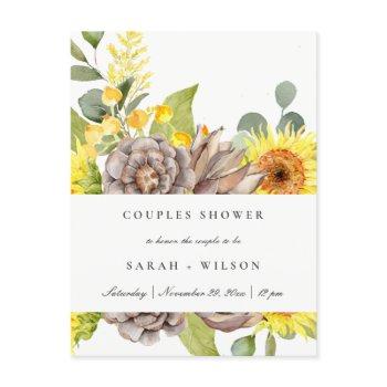 wild sunflower eucalyptus pine flora couple shower invitation postcard