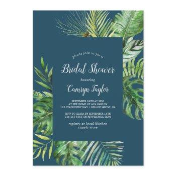 wild tropical palm | navy blue bridal shower invitation