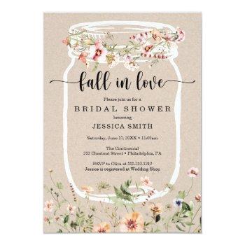 Wildflower Bridal Shower Mason Jar Pink Invitation Front View