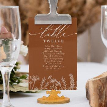 Wildflower Burnt Orange Wedding Seating Chart Invitation Front View