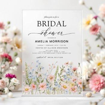 wildflower dusty blue pink garden bridal shower acrylic invitations