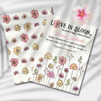 wildflower floral garden bridal shower hand drawn invitation