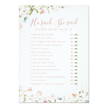 Wildflower He Said She Said Bridal Shower Game Invitation Front View