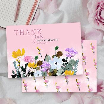 Wildflower Lawn Personalized Pink Thank You Card Front View