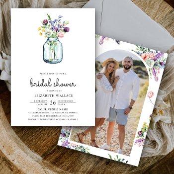 wildflower mason jar photo bridal shower invitation