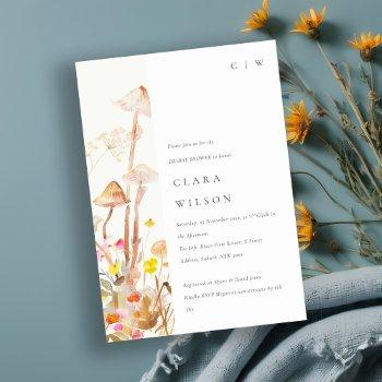 wildflower mushroom autumn botanical bridal shower invitation