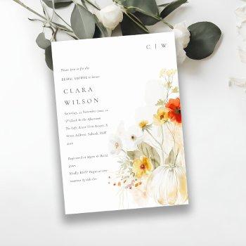 wildflower pumpkin watercolor bridal shower invitation