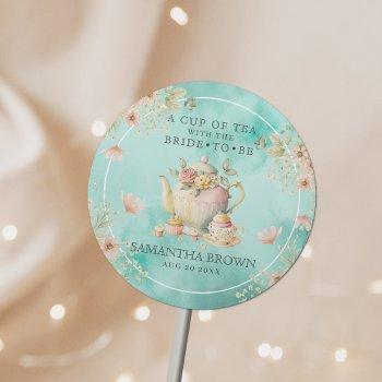 wildflower tea party teal blue bridal shower classic round sticker