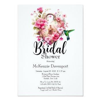 Wildflowers Floral Heart Key Lock Bridal Shower I Invitation Front View