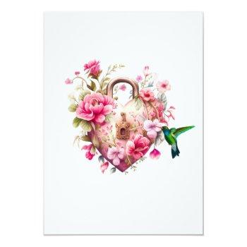 Wildflowers Floral Heart Key Lock Bridal Shower I Invitation Front View