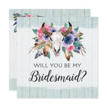 will you be my bridesmaid rustic floral skull card