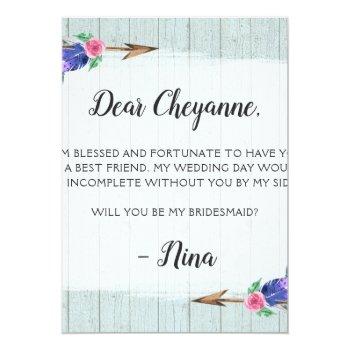 Will You Be My Bridesmaid Rustic Floral Skull Card Front View