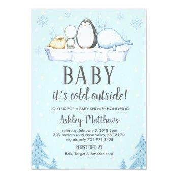 Winter Baby Shower Invite, Winter Animals Artic Invitation Front View