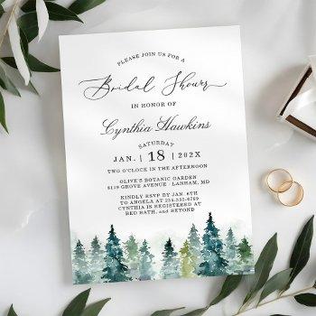 winter bridal shower elegant chic pine tree forest invitation