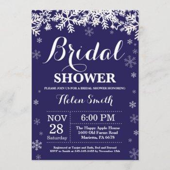 winter bridal shower snowflake navy blue invitation