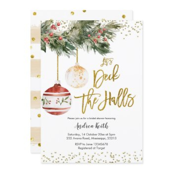winter deck the halls bridal shower invitation