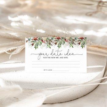 Winter Evergreen Date Night Ideas. Date Jar Enclosure Card Front View