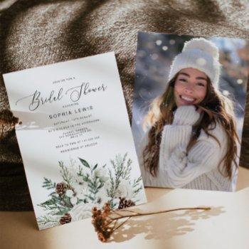 winter evergreen modern photo bridal shower invitation