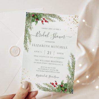 winter holiday botanical greenery bridal shower invitation