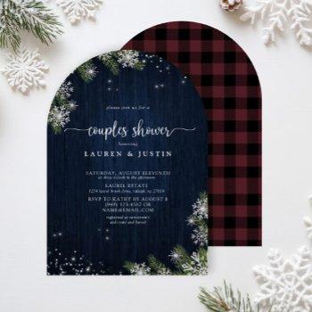 winter snowflake blue plaid couples bridal shower invitation