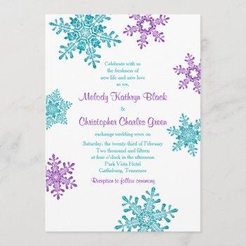 winter wedding invite | purple turquoise snowflake