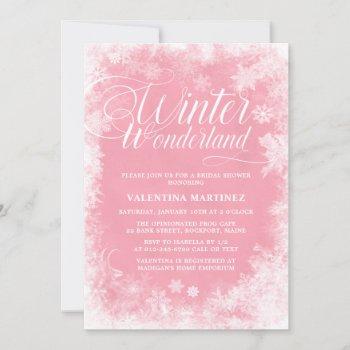 winter wonderland pink snowflakes bridal shower invitation