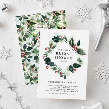 winterberry and holly greenery bridal shower invitation