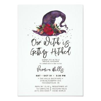 Witch Hitched Purple Halloween Bridal Shower Invit Invitation Front View