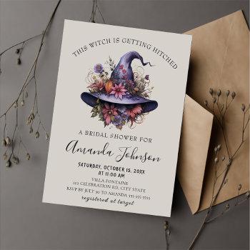 witch is getting hitched halloween bridal shower invitation