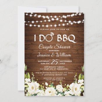 wood & white roses floral i do bbq couple shower invitation