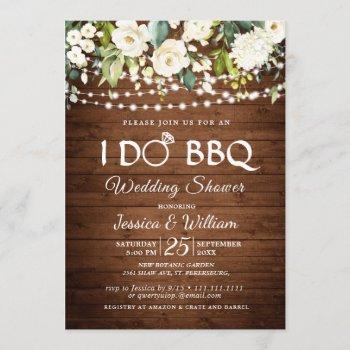 wood & white roses floral i do bbq wedding shower invitation
