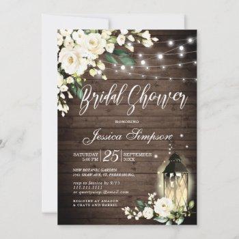 wood & white roses lantern  bridal shower invitation