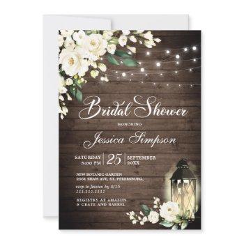 wood & white roses lantern bridal shower invitation