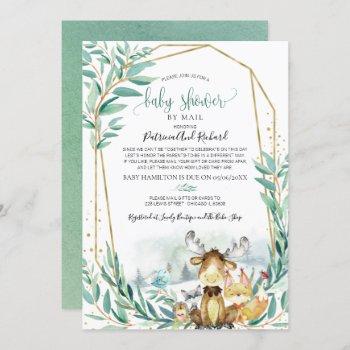 woodland animals greenery baby shower by mail invitation