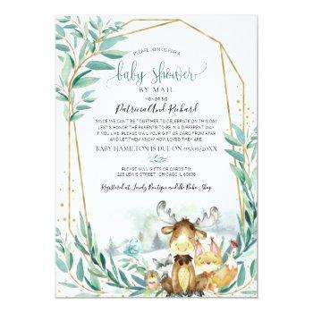 Woodland Animals Greenery Baby Shower By Mail Invitation Front View