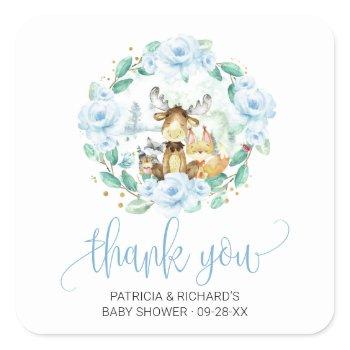 woodland floral greenery baby shower thank you square sticker