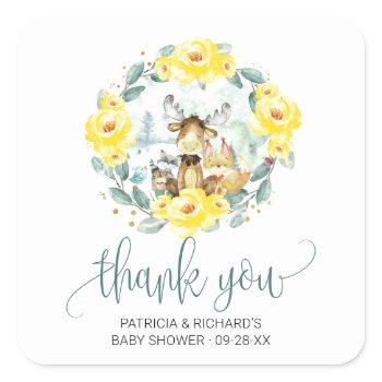 woodland floral greenery baby shower thank you square sticker